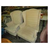 PAIR BEIGE COLORED WING BACK CHAIRS