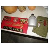 1943 WWII CANTEEN, CANVAS BAG, MARINE SIGN