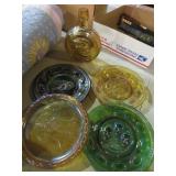 CARNIVAL GLASS LOT-PLATES & PRESIDENTIAL BOTTLES