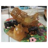 HAND CRAFTED WOOD BELL, SLEIGH, FIGURINES
