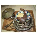 COLLECTION SILVER PLATED ITEMS, WODD CARVED DUCK