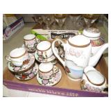 COLLECTION HAND PAINTED TEA CUPS GINGER JAR