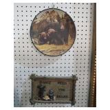 FRAMED WOOD SIGN & BEAR PLATE