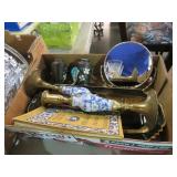 COLLECTION BRASS TRAY, CANDLE HOLDER & MISC