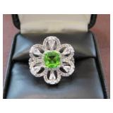 LADIES STAMPED 925 WHITE & GREEN SAPP. RING SIZE 8