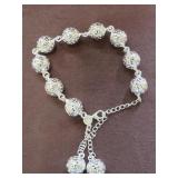 LADIES STAMPED 925 8" FILIGREE BALL BRACELET