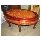 WOOD CARVED OVAL CLAW FOOTED COFFEE TABLE