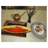 COPPER WATERING CAN, SERVING TRAYS & RING HOLDER