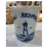 NEW BEDFORD BLUE DECORATED LIGHTHOUSE CROCK