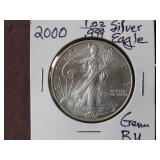 2000 1 OZ .999 SILVER EAGLE 90% GEM BU