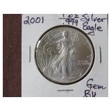 2001 1 OZ .999 SILVER EAGLE 90% GEM BU