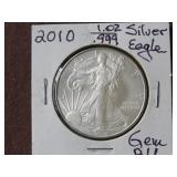 2010 1 OZ .999 SILVER EAGLE 90% GEM BU