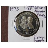 1973 1.08 OZ .925 SILVER ADAMS-HENRY RD GEM PROOF