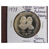 1973 1.08 OZ .925 SILVER ADAMS-HENRY RD GEM PROOF