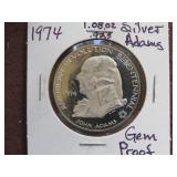 1974 1.08 OZ .925 SILVER ADAMS RD GEM PROOF
