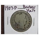 1907 P BARBER HALF DOLLAR 90%