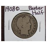 1908 D BARBER HALF DOLLAR 90%