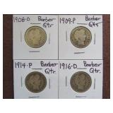 1908 O, 09 P, 14 P, 16 D BARBER QUARTERS 90%