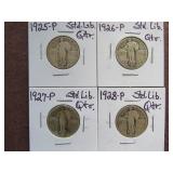 1925 P, 26 P, 27 P, 28 P STANDING LIBERTY QTRS 90%