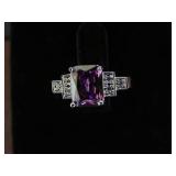 AMETHYST & WHITE SAPPHIRE STAMPED 925 RING SZ 5.5