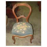 ANTIQUE WALNUT CARVED NEDDLE POINT CHAIR