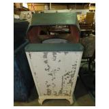 EARLY METAL GREEN & WHITE DOUBLE SIDED TRASH BIN