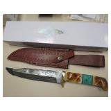13" L DAMASCUS STEEL FIXED BLADE KNIFE MIB