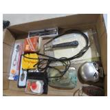 BOX LOT OF DUCK CALLS, BELT BUCKLE & MISC