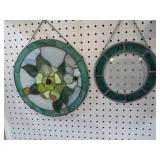 PAIR OF LEADED STAINED WINDOW GLASS