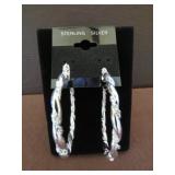 TWISTED DESIGN ROUND HOOP STAMPED 925 EARRINGS