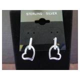 HANGING HEARTS & WHITE SAPP, STAMPED 925 EARRINGS