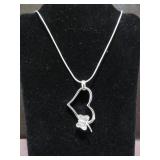 18" HEART W/BUTTERFLY STAMPED 925 NECKLACE