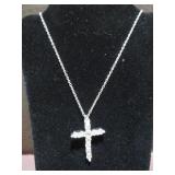 18" CROSS W/ WHITE SAPPHIRE STAMPED 925 NECKLACE
