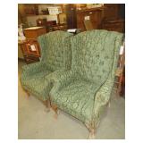 (2X) CLOTH COVERED CLAW LEGS WING BACK CHAIRS
