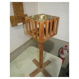 HANDMADE PINE SMOKE STAND W/ BRASS TRAY