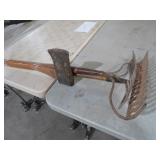 COLLECTION OF WOOD HDL RAKES & AXE