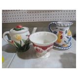 COLLECTION OF HAND PAINTED PITCHERS/COMPOTE & MISC