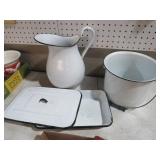 COLLECTION OF GRANITEWARE PAN, PITCHER & BUCKET