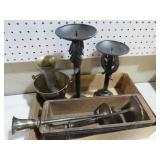 COLLECTION OF CANDLE HOLDERS & BRASS ITEMS