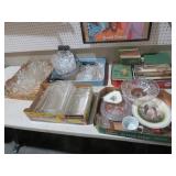 (4) BOXES OF MISC GLASSWARE & OLD BOOKS