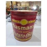 VINTAGE METAL HUSMANS POTATO CHIP CAN