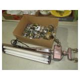 BOX OF DOOR KNOBS/LOCKS & INDUSTRIAL WORK LIGHT