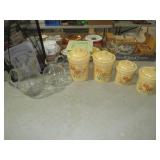 BOX OF CANISTER SET & (2) GLASS PITCHERS