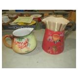 (2) HAND PAINTED CERAMIC PITCHERS
