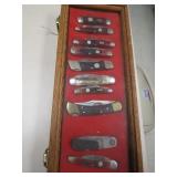 COLLECTION OF (10) SINGLE/2 BLADE WOOD HDL W/CASE