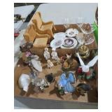CHINA / (2) DOLL STOOLS /FIGURINES/BIRDS/MISC