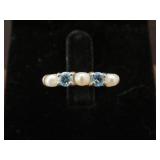 AQUAMARINE & PEARL ? STAMPED 925 RING SIZE 8.75