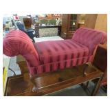 BURGANDY CLOTH COVERED QUEEN ANNE LEG BENCH SEAT