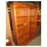 SOLID OAK DOUBLE BOOK CASE W/ADJUSTABLE SHELVES