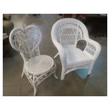 PAIR OF WHITE WICKER PATIO CHAIRS